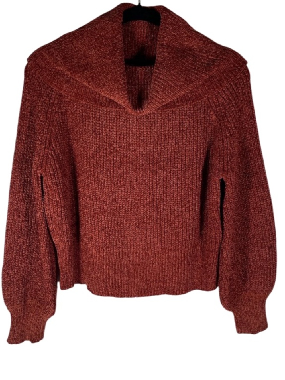 NWT Chenille Knit Cowl Neck Cropped Sweater in Henna Red